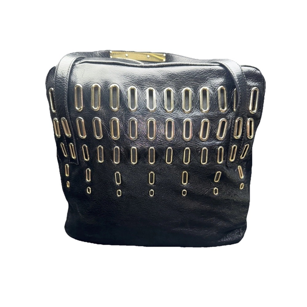 Jimmy Choo ( Authentic ) Smooth Black Leather Ramona Bag Gold Trim